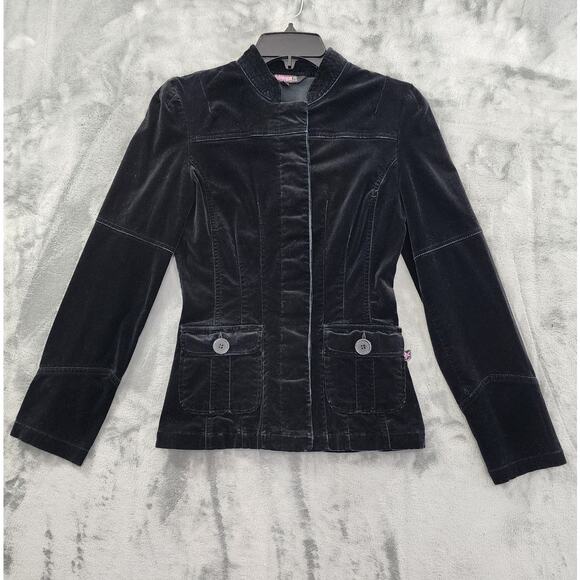 Vintage Bubblegum Velvet Structured Jacket Size S Black Stretch Hidden Button Up - Picture 1 of 13